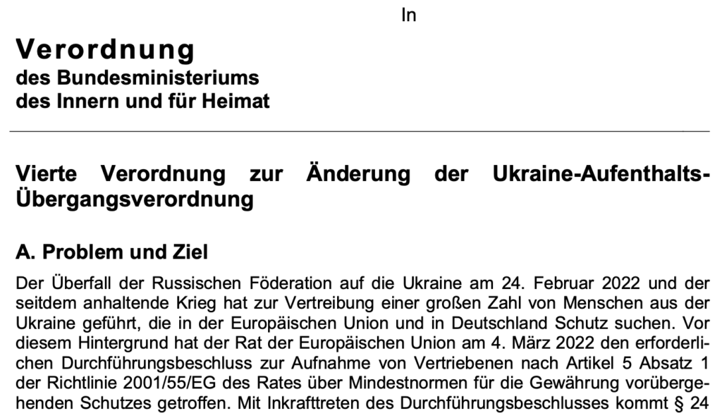 Ukraine Verlängerung der UkraineAufenthÜV nun bis zum 04.03.2024 1